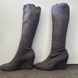 Boden suede knee high wedge grey boot